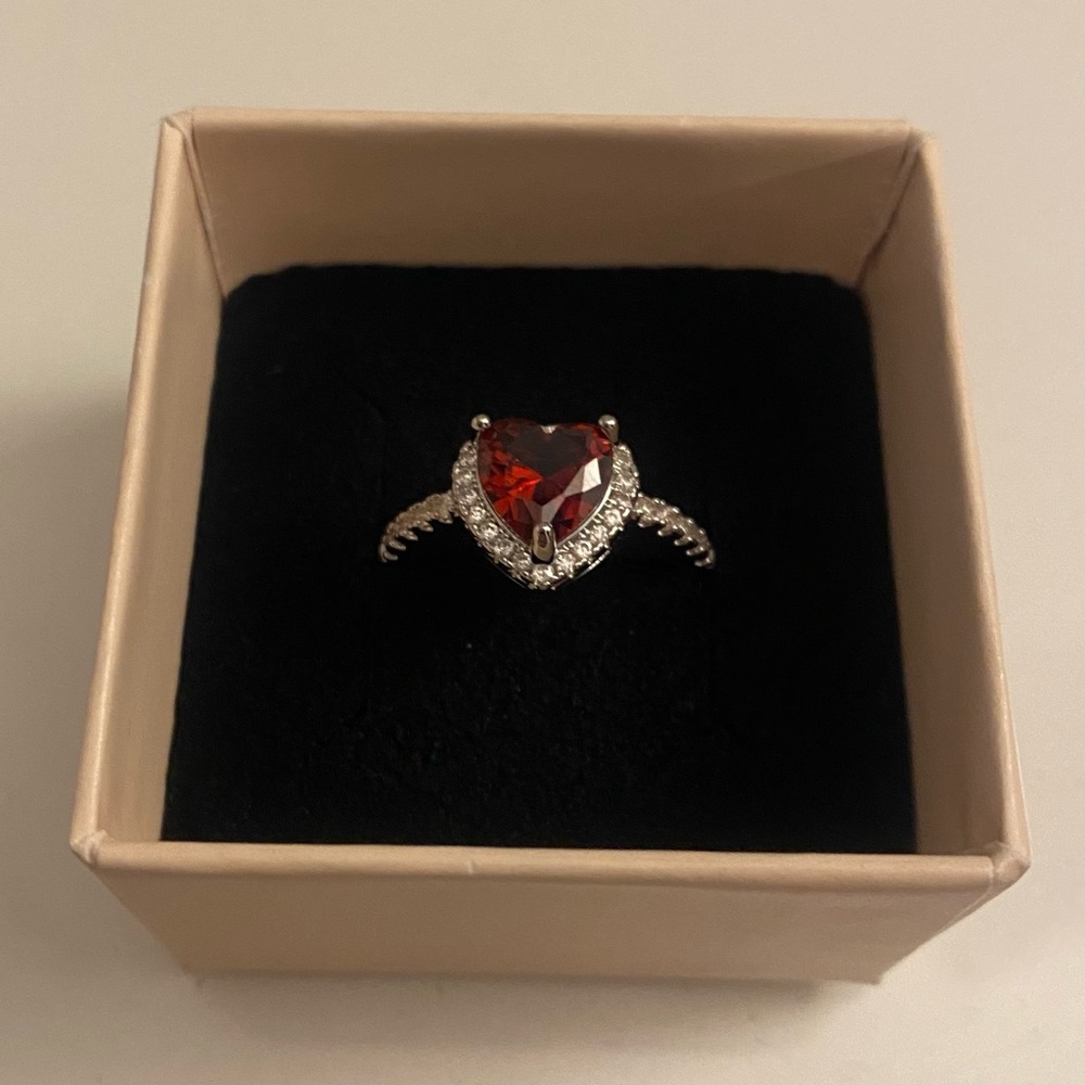 Ruby Red Zircon Rhinestone Heart Ring - image 2